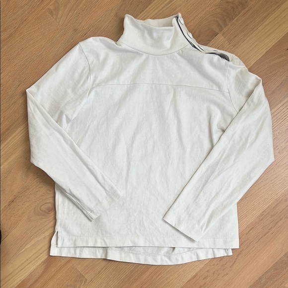 J. Crew Nautical Mock Button Shoulder Cotton Top XS Seersucker Preppy Nautical - Picture 1 of 6